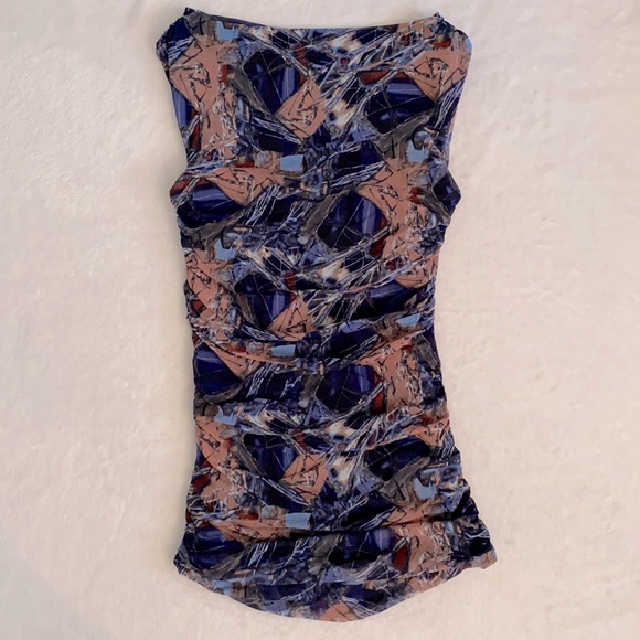 Vivienne by Vivienne Tam | Sleeveless Mesh Drape Cowl Neck Ruched Fairy Top (XS) - Picture 9 of 13